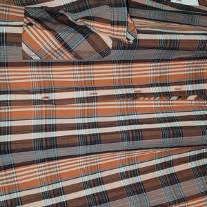 Casual Orange and Brown Plaid Button Down Shirt